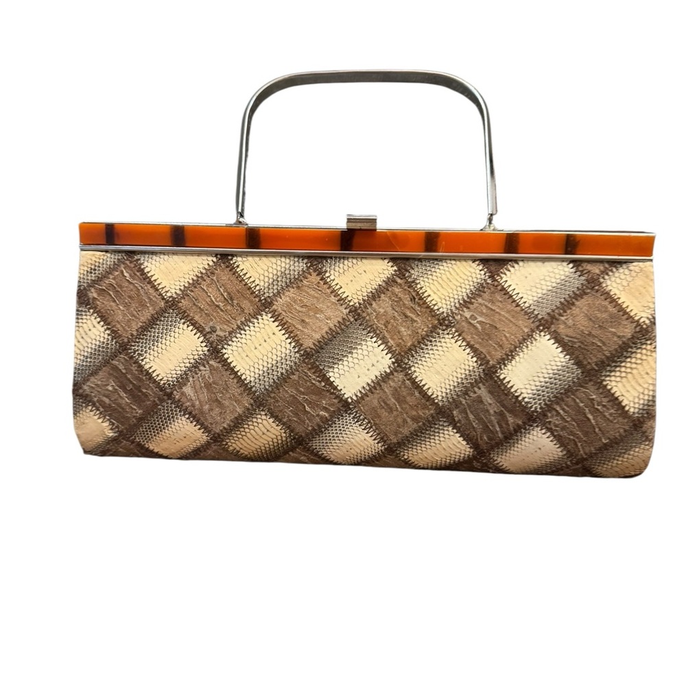 Elegant Brown‎ and Cream Checkered Handbag
